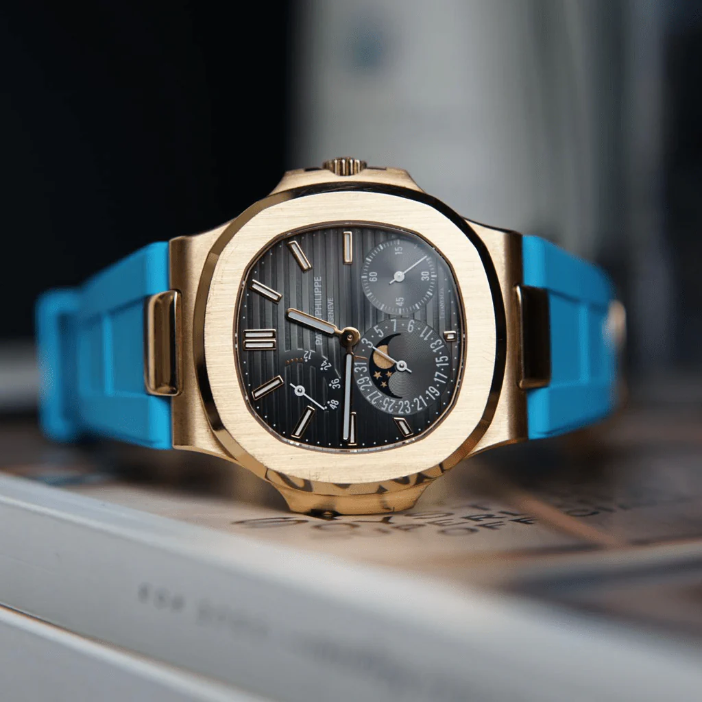 FKM Vulcanized Blue Marbella Rubber Strap for Patek Nautilus - Image 4