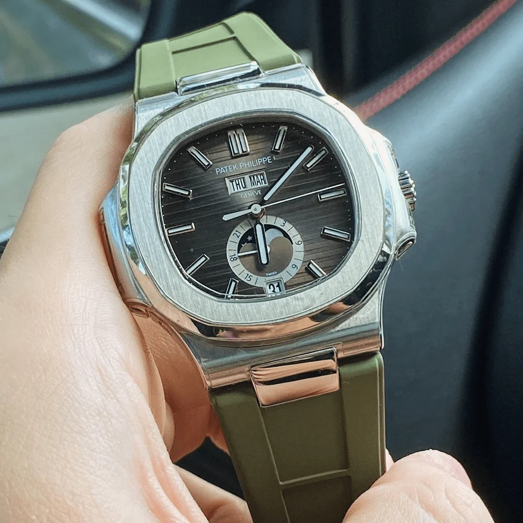 FKM Vulcanized Green Rubber Strap for Patek Nautilus - Image 3